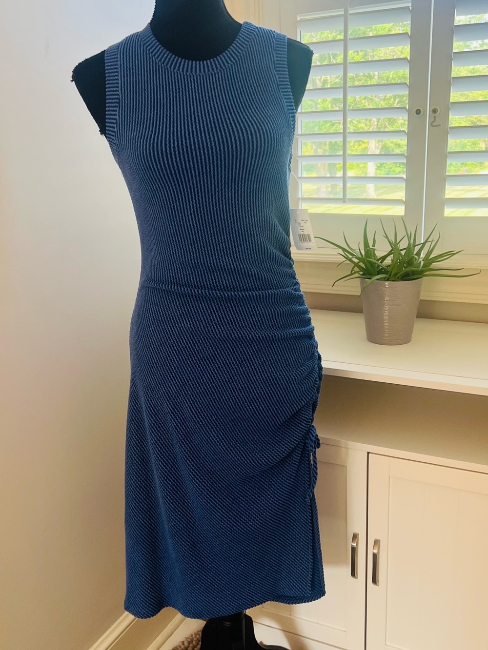 Moa Moa Sleeveless Ribbed Midi Dress in Navy